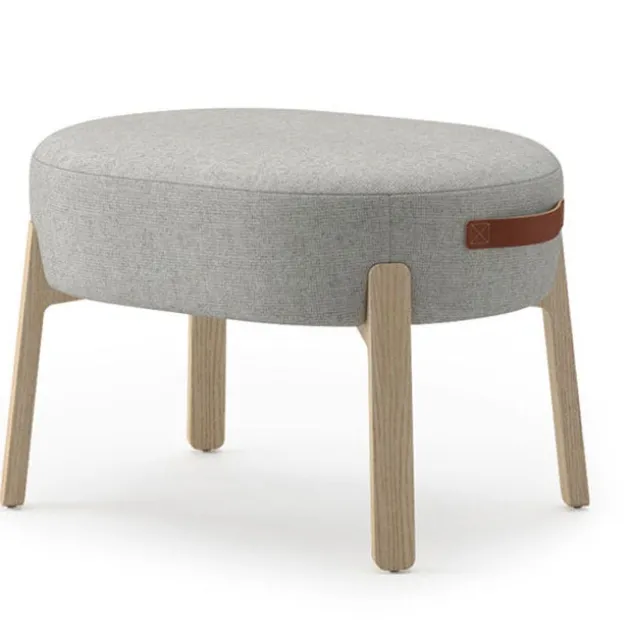 Indie Large Oval Ottoman w/ Leather Handles - 16-1/2" H
