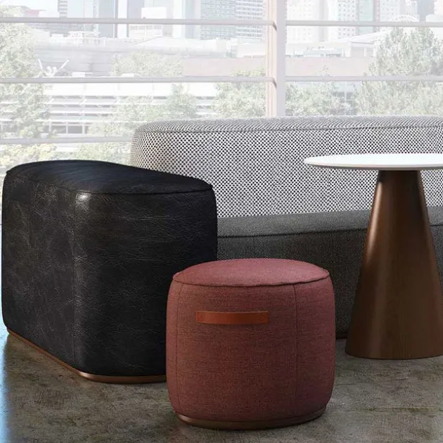 Indie Large Oval Pouf w/ Leather Handles - 16-1/2" H
