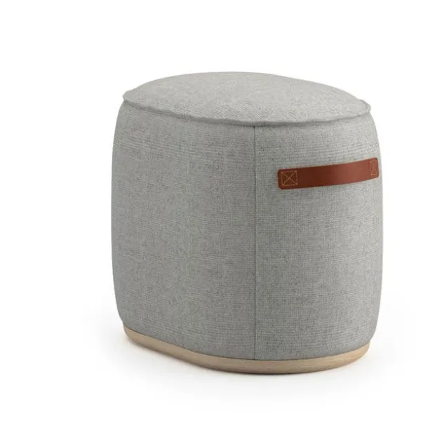 Indie Large Oval Pouf w/ Leather Handles - 16-1/2" H