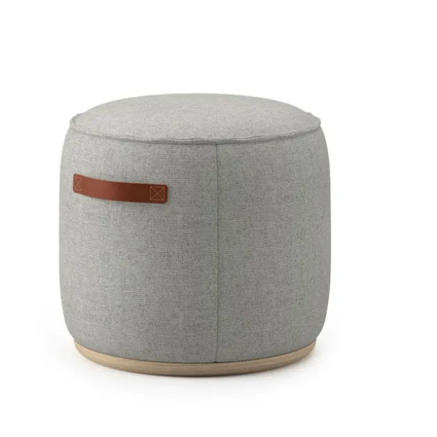 Indie Large Round Pouf w/ Leather Handles - 16-1/2" H