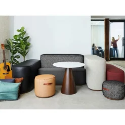 Indie Large Round Pouf w/ Leather Handles - 16-1/2