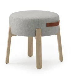 Indie Round Ottoman w/ Leather Handles - 16-1/2" H