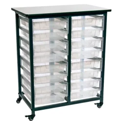 Mobile Double Row Clear Bin Storage Units