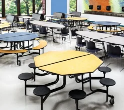 Mobile Octagon Cafeteria Tables with Benches
