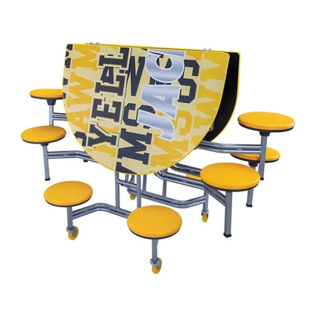 Mobile Oval Cafeteria Tables with Stools