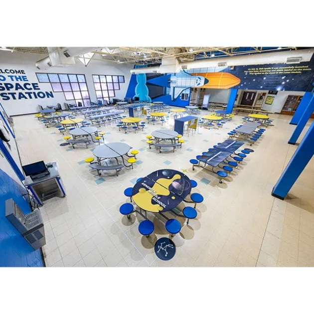 Mobile Oval Cafeteria Tables with Stools