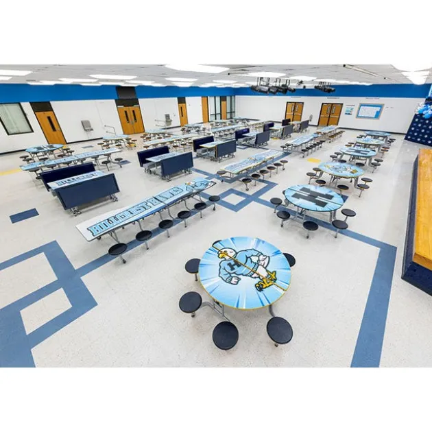Mobile Round Cafeteria Tables with Stools