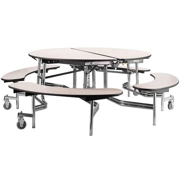 Mobile Round Cafeteria Tables with Benches