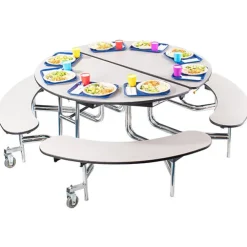 Mobile Round Cafeteria Tables with Benches