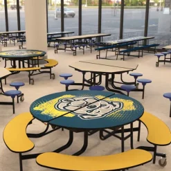 Mobile Round Cafeteria Tables with Benches