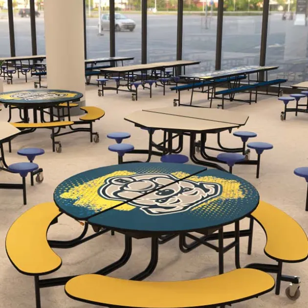 Mobile Round Cafeteria Tables with Benches