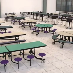 Mobile Round Cafeteria Tables with Benches