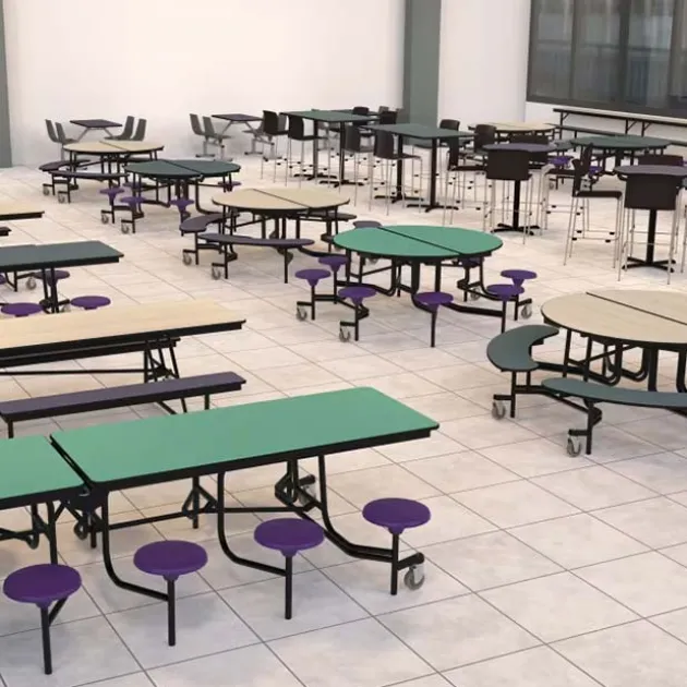 Mobile Round Cafeteria Tables with Benches