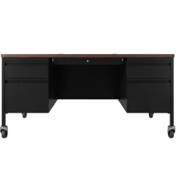 Mobile Teacher Desk w/ Double Pedestal - 60” W x 30” D