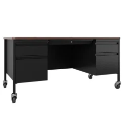 Mobile Teacher Desk w/ Double Pedestal - 60” W x 30” D