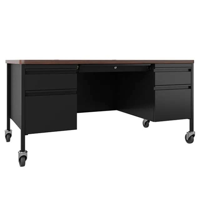 Mobile Teacher Desk w/ Double Pedestal - 60” W x 30” D