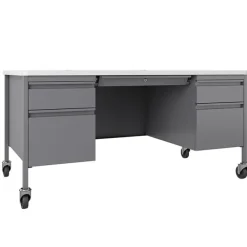 Mobile Teacher Desk w/ Double Pedestal - 60” W x 30” D