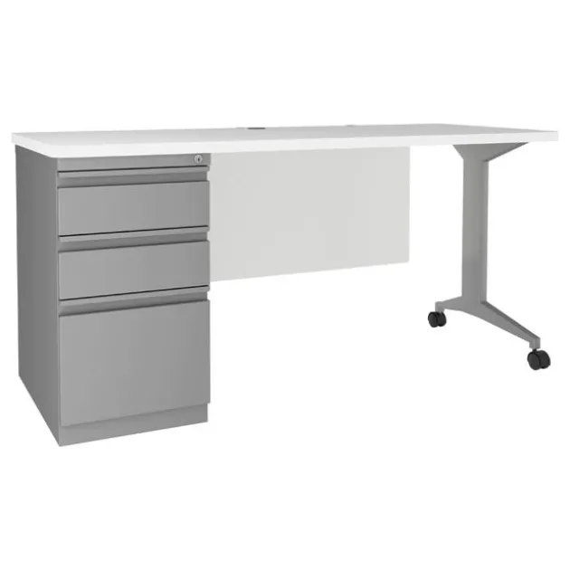 Modern Teacher T-Leg Desk w/ Single Pedestal - 60” W x 24” D