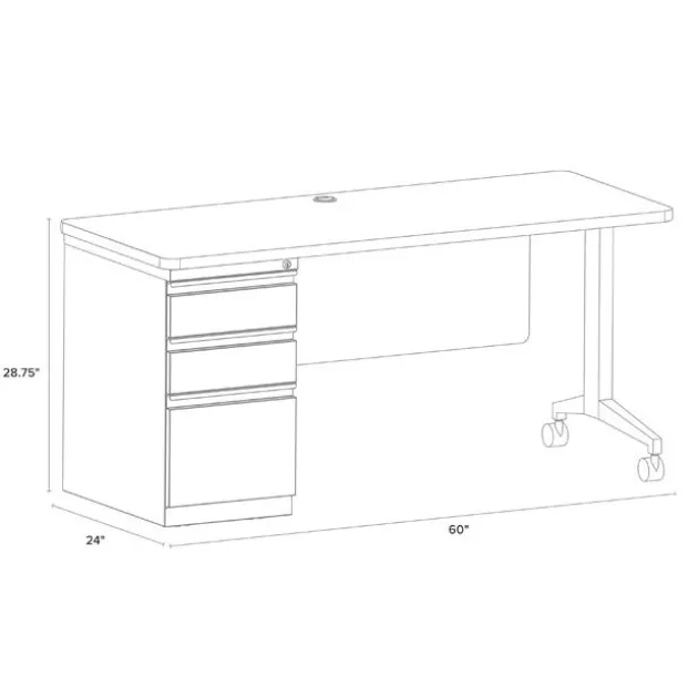 Modern Teacher T-Leg Desk w/ Single Pedestal - 60” W x 24” D