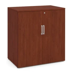 OS Laminate Bow Front Executive Desk w/ Deluxe Full Pedestal & Wall Storage Unit