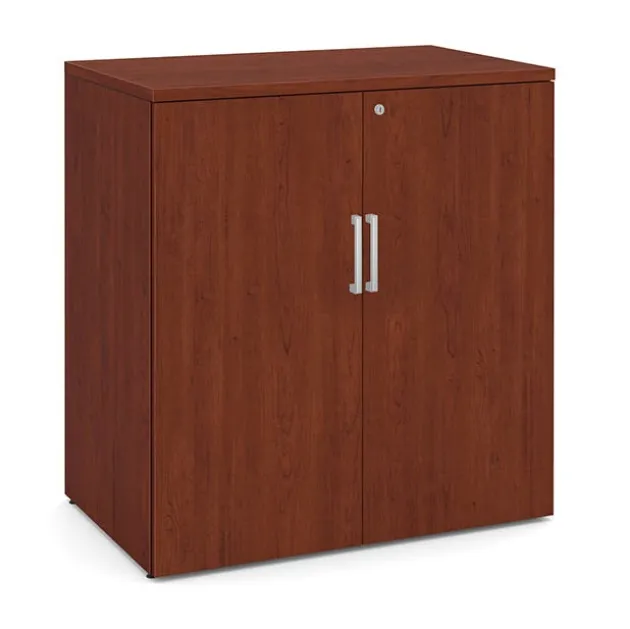 OS Laminate Bow Front Executive Desk w/ Deluxe Full Pedestal & Wall Storage Unit