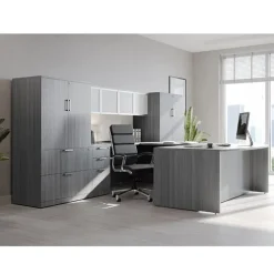 OS Laminate Bow Front Executive Desk w/ Deluxe Full Pedestal & Wall Storage Unit