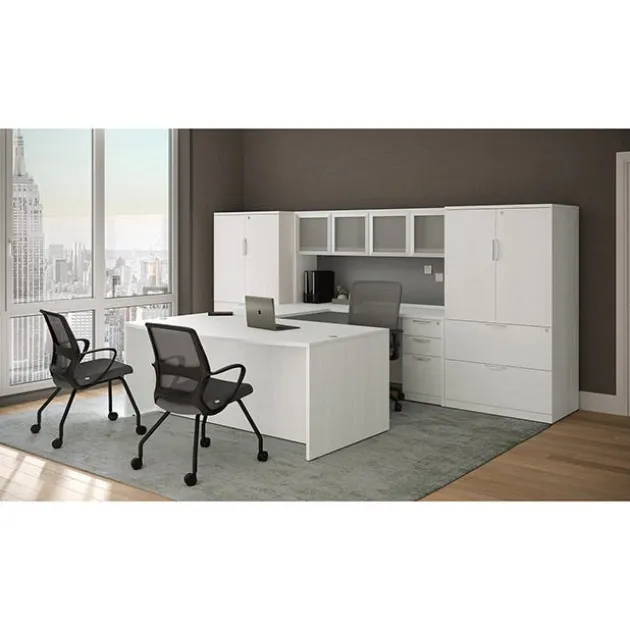 OS Laminate Bow Front Executive Desk w/ Deluxe Full Pedestal & Wall Storage Unit