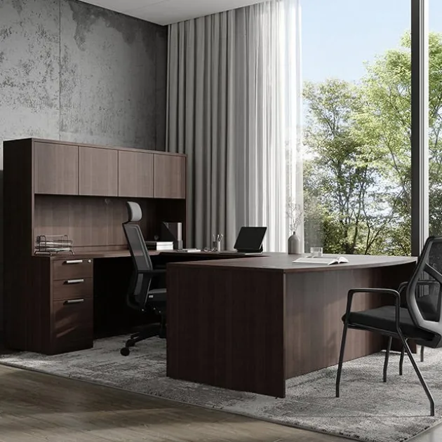 OS Laminate Bow Front U-Shape Desk Suite w/ Deluxe Full Pedestal