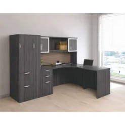 OS Laminate L-Shaped Desk Suite w/ Hutch & Wardrobe Cabinet