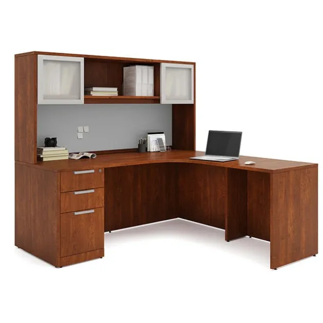 OS Laminate L-Shaped Desk Suite w/ Hutch & 2 Glass Doors