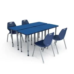 4-Pack A&D Adjustable Rectangle Student Desks with Ready Stack Chairs Package