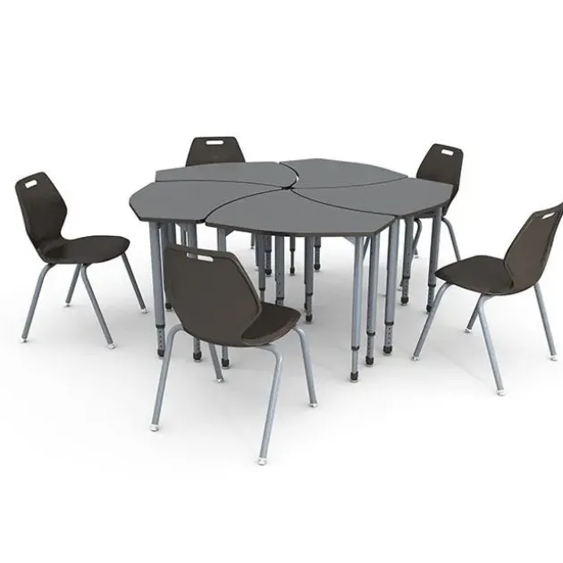 5-Pack A&D Tesla Adjustable Student Desks with Ready Stack Chairs Package