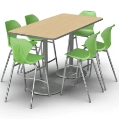 Package Set- Dual Base Bar Height Rectangle Table w/ 6 Apex Stools
