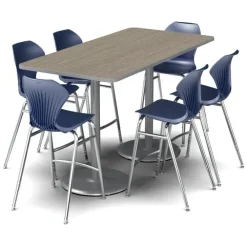 Package Set- Dual Base Bar Height Rectangle Table w/ 6 Apex Stools