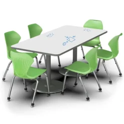 Package Set- Dual Base Rectangle Dry Erase Table w/ 6 Apex Stack Chairs
