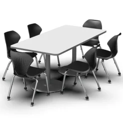 Package Set- Dual Base Rectangle Dry Erase Table w/ 6 Apex Stack Chairs