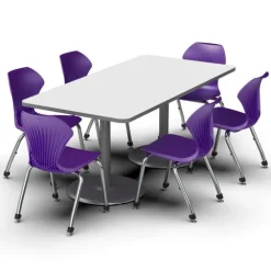 Package Set- Dual Base Rectangle Dry Erase Table w/ 6 Apex Stack Chairs