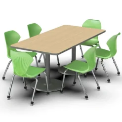 Package Set- Dual Base Rectangle Table w/ 6 Apex Stack Chairs