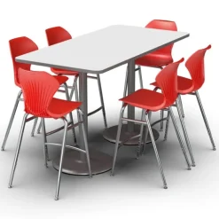 Package Set- Dual Base Rectangle Dry Erase Bar Height Table w/ 6 Apex Stools