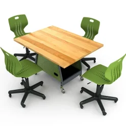 Package Set - Maker Invent 29"H Butcher Block Table & 4 Emoji Task Chairs