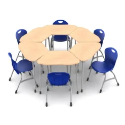 6-Pack Zuma Hexagon Desk and Stack Chair Classroom Packages