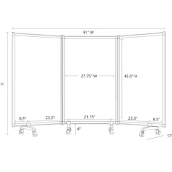 3-Panel Mobile Magnetic Whiteboard Room Divider