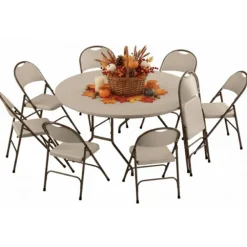 Plastic Resin Folding Table & 8 Chairs Package in Mocha Granite (60'' Round)