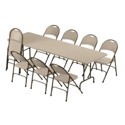 Plastic Resin Folding Table & 8 Chairs Package in Mocha Granite (30''x96" Rectangle)