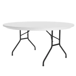 Plastic Resin Folding Table & 8 Chairs Package in Gray Granite (60'' Round)