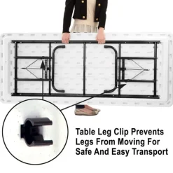 Plastic Resin Folding Table & 8 Chairs Package in Gray Granite (30''x96