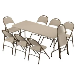 Plastic Resin Folding Table & 8 Chairs Package in Mocha Granite (30''x72