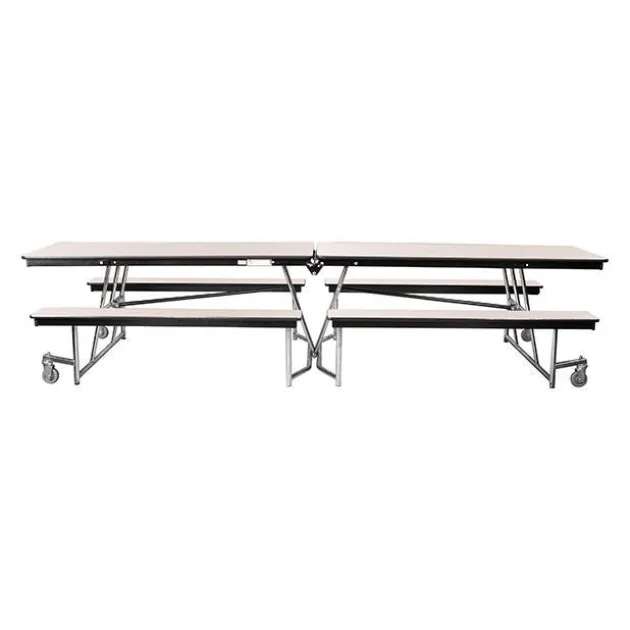Quick Ship Mobile Bench Cafeteria Table w/ MDF Top, ProtectEdge & Chrome Frame