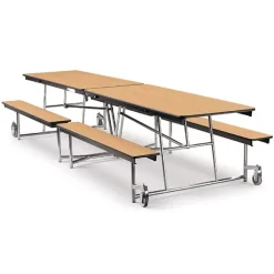 Quick Ship Mobile Bench Cafeteria Table w/ MDF Top, ProtectEdge & Chrome Frame