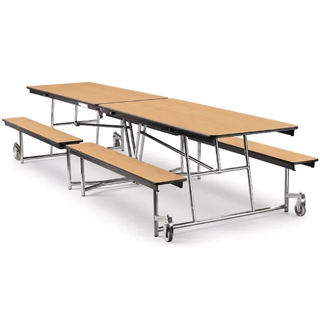 Quick Ship Mobile Bench Cafeteria Table w/ MDF Top, ProtectEdge & Chrome Frame